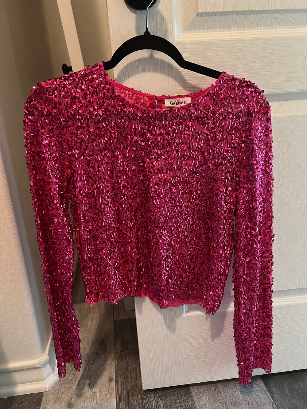 Pink Sequin Long-Sleeve Top